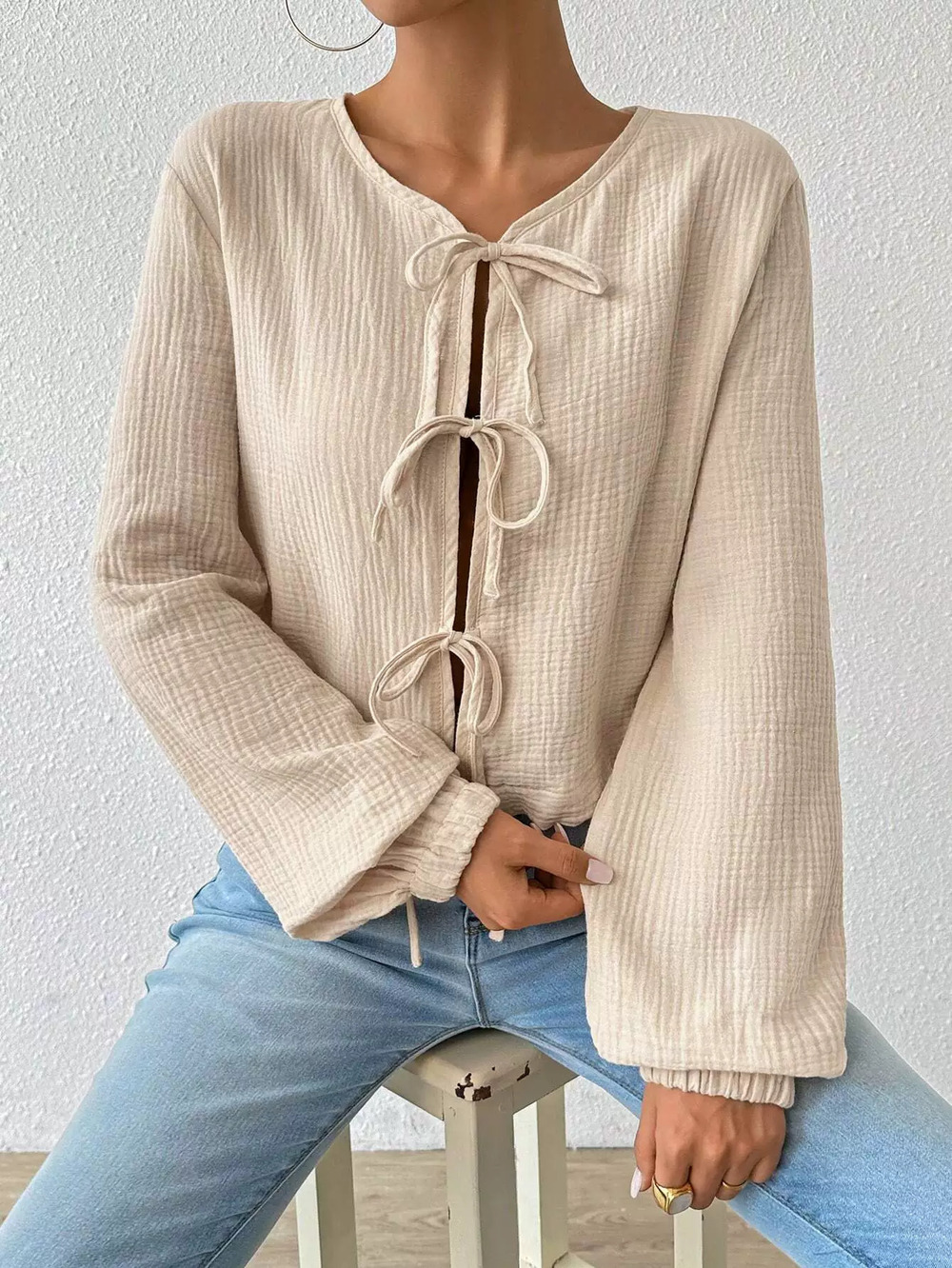 ZARA Fall Winter Loose Fit Slimming Short Tie Front Cardigan - Picture 5 of 6